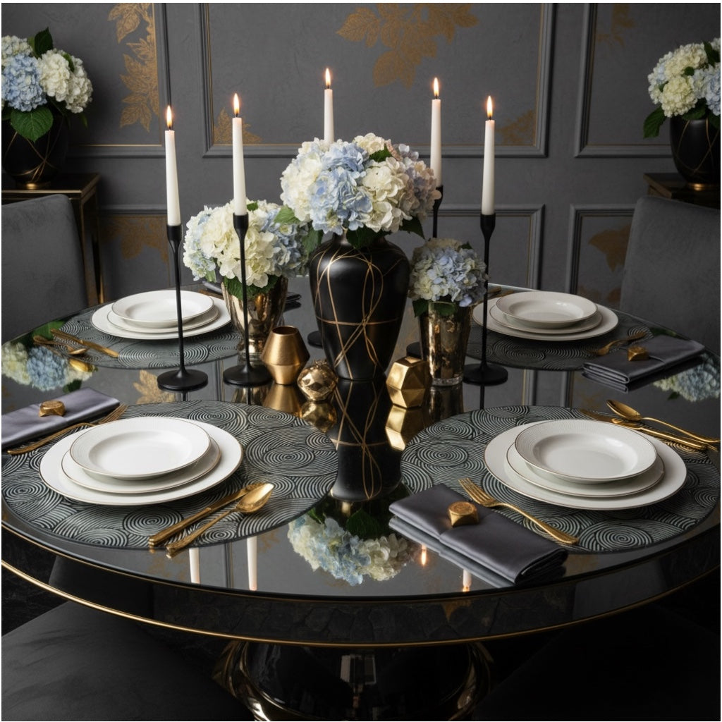 Luxury Black Geometric Design Round Placemats – Set of 4 (38cm)