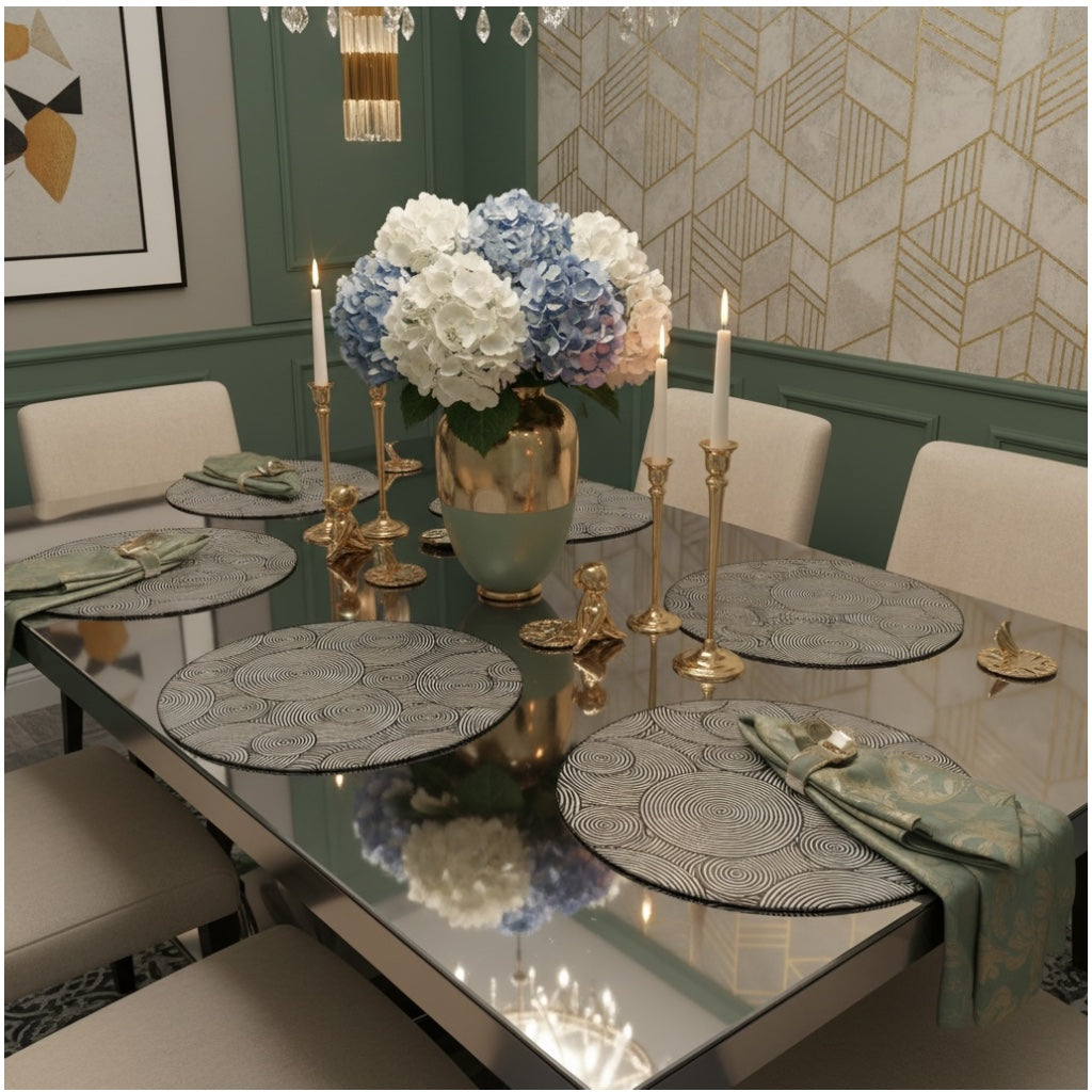 Luxury Black Geometric Design Round Placemats – Set of 4 (38cm)