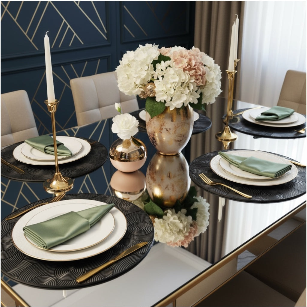 Luxury Black Geometric Design Round Placemats – Set of 4 (38cm)