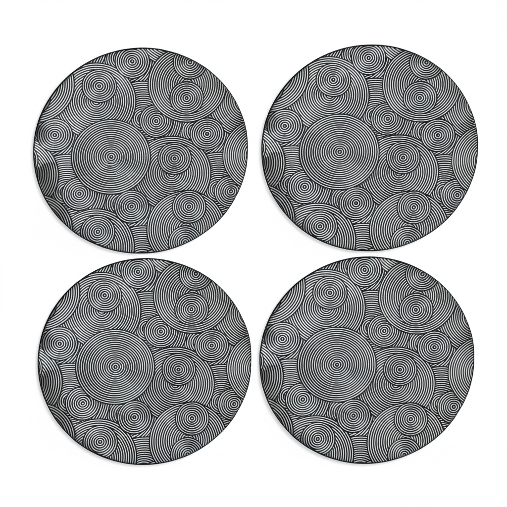 Luxury Black Geometric Design Round Placemats – Set of 4 (38cm)