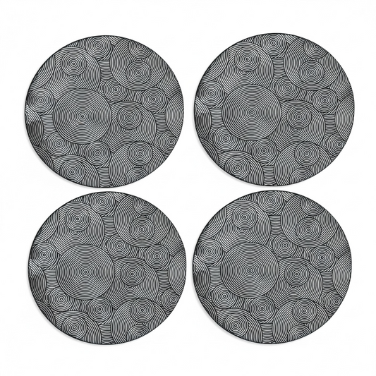 Luxury Black Geometric Design Round Placemats – Set of 4 (38cm)