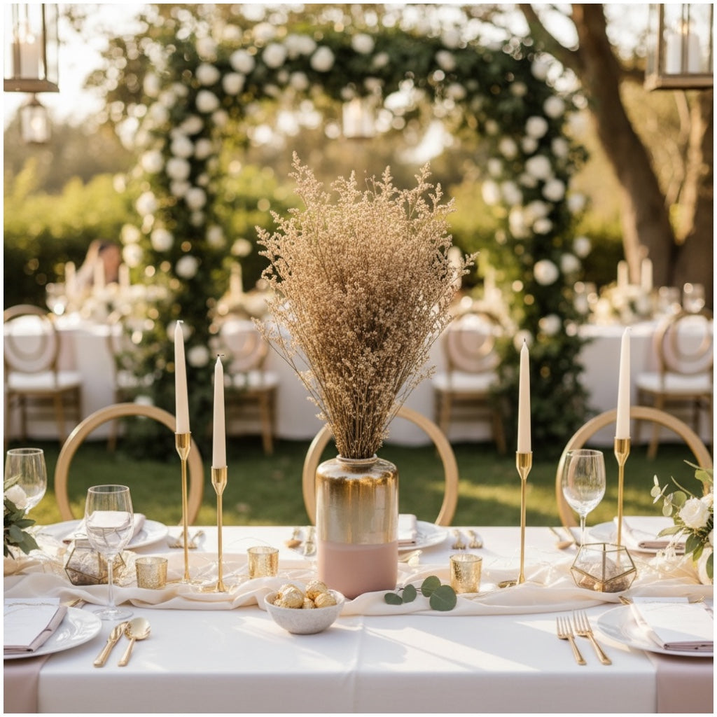 Preserved Caspia Stems - 70cm Decorative Dried Floral Bouquet- Light Brown