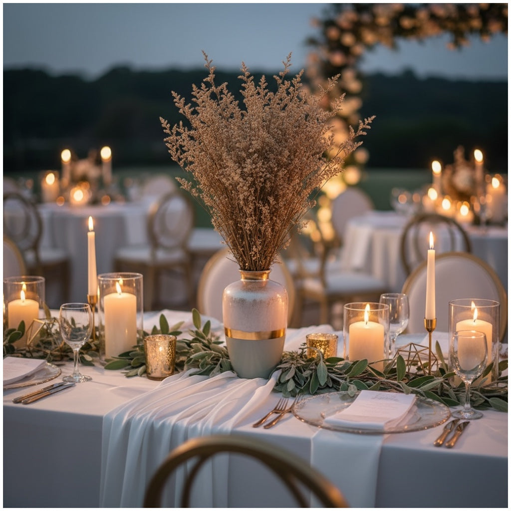 Preserved Caspia Stems - 70cm Decorative Dried Floral Bouquet- Light Brown