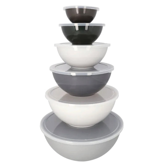 12 Piece Nesting Mixing Bowl Set with Lids - Cream Grey Storage