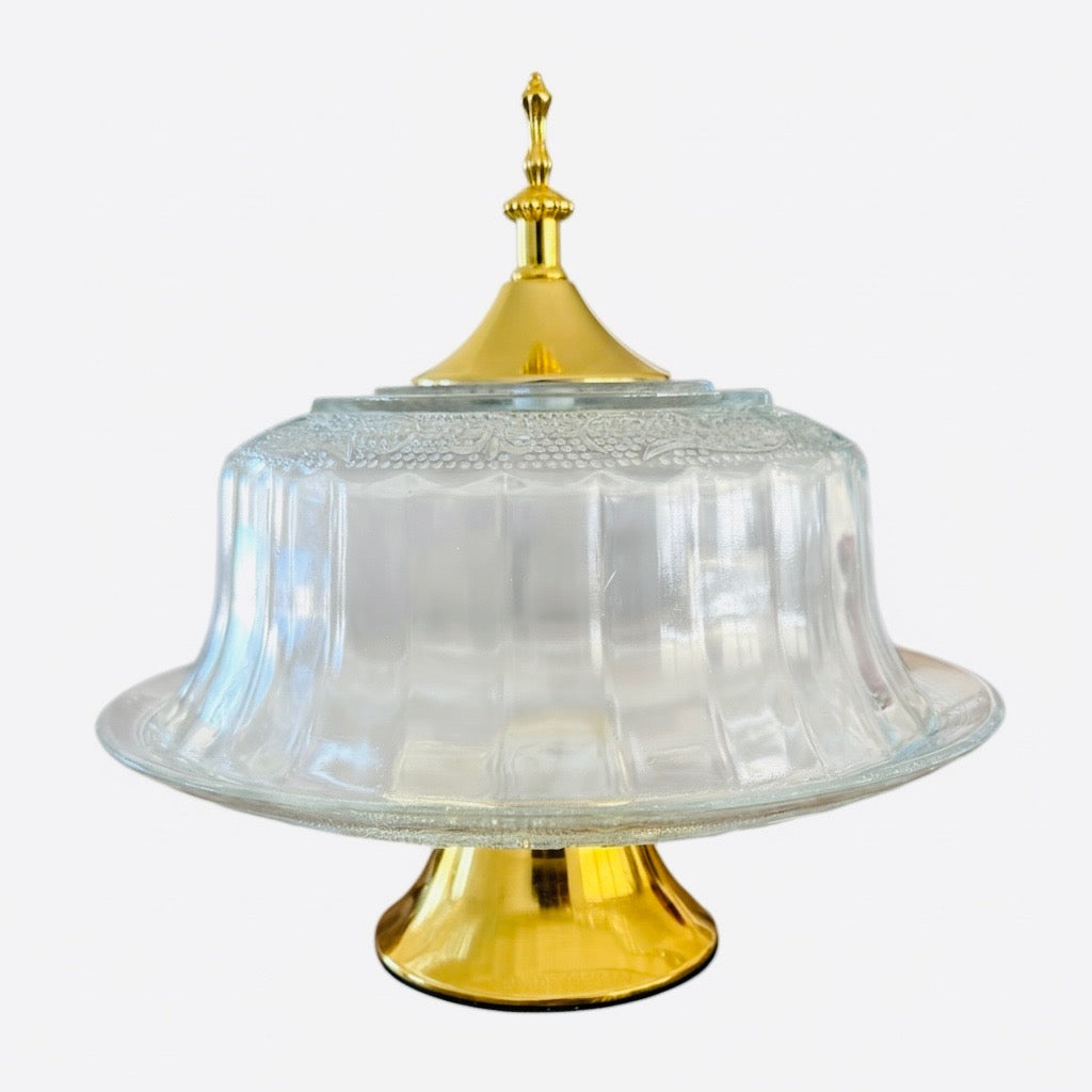 Luxury Glass Cake Dome with Gold Stand - 25.5cm - 2 piece - Display Set