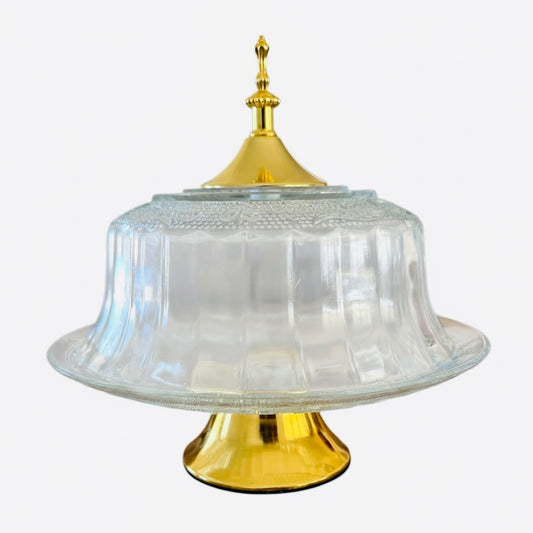 Luxury Glass Cake Dome with Gold Stand - 25.5cm - 2 piece - Display Set