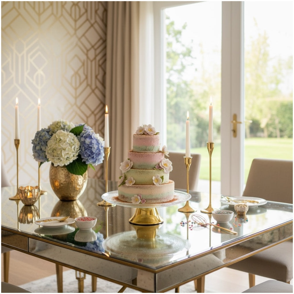 Luxury Glass Cake Dome with Gold Stand - 25.5cm - 2 piece - Display Set