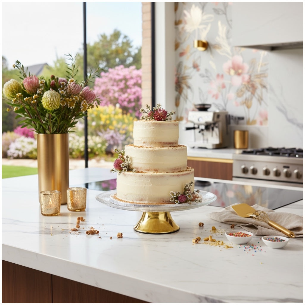 Luxury Glass Cake Dome with Gold Stand - 25.5cm - 2 piece - Display Set