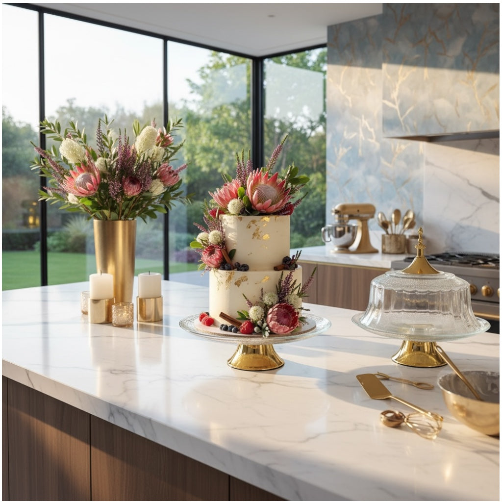 Luxury Glass Cake Dome with Gold Stand - 25.5cm - 2 piece - Display Set
