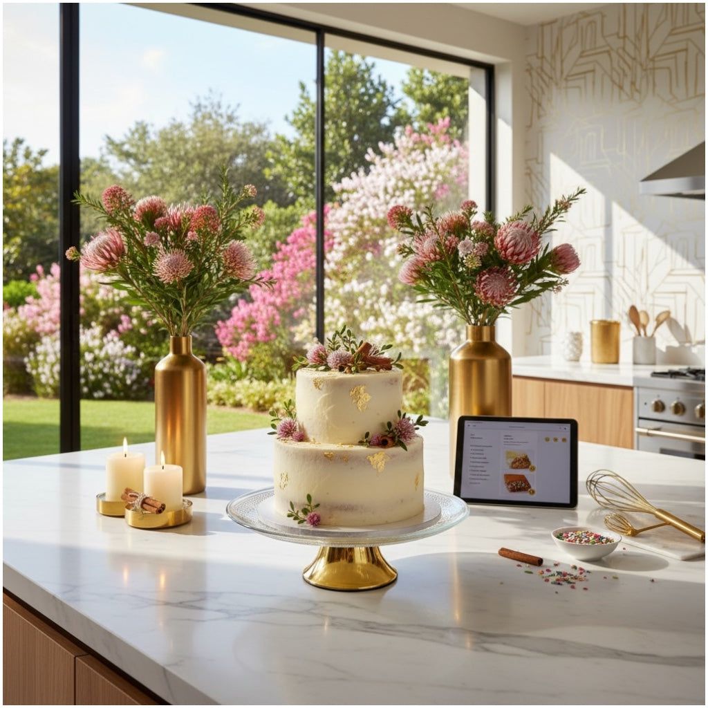 Luxury Glass Cake Dome with Gold Stand - 25.5cm - 2 piece - Display Set