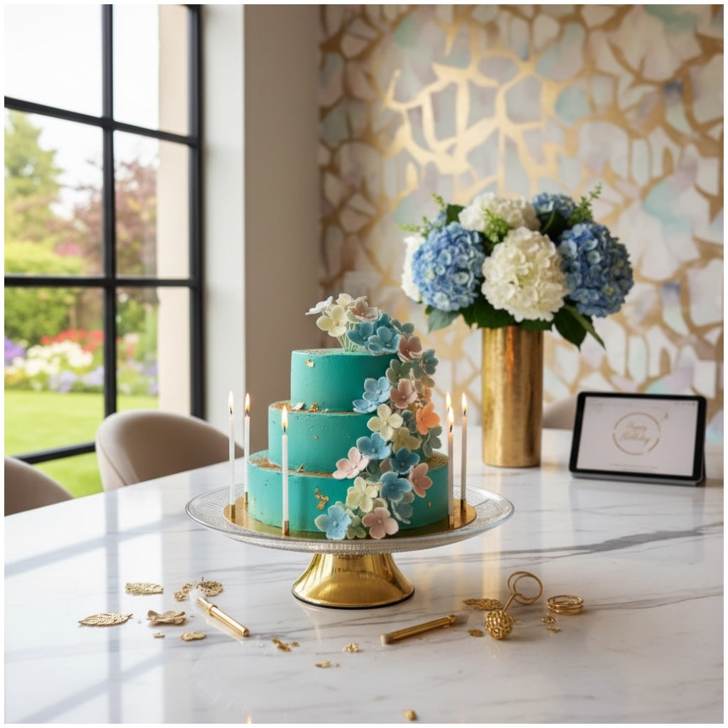 Luxury Glass Cake Dome with Gold Stand - 25.5cm - 2 piece - Display Set