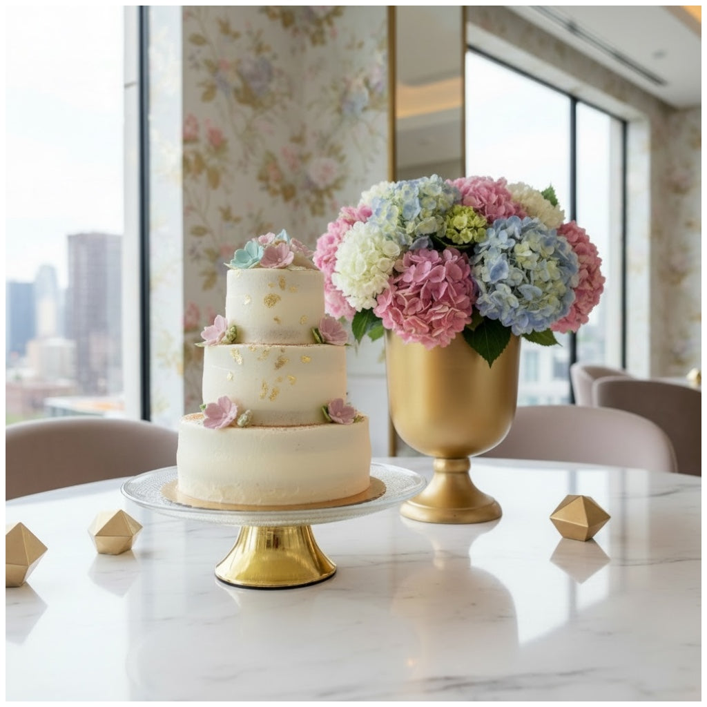 Luxury Glass Cake Dome with Gold Stand - 25.5cm - 2 piece - Display Set