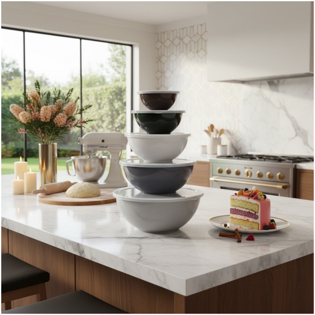 12 Piece Nesting Mixing Bowl Set with Lids - Cream Grey Storage