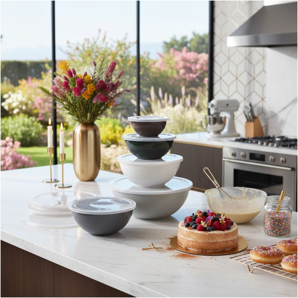 12 Piece Nesting Mixing Bowl Set with Lids - Cream Grey Storage