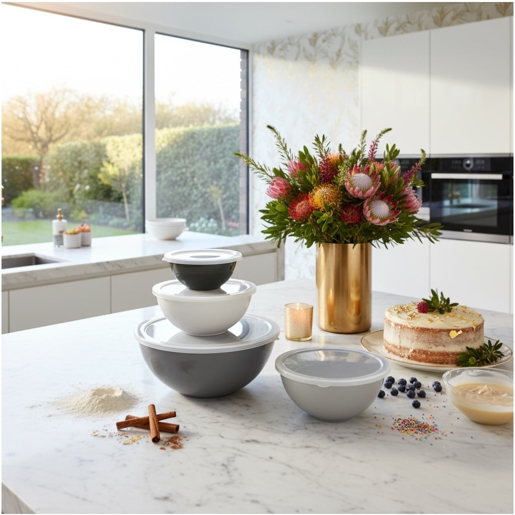 12 Piece Nesting Mixing Bowl Set with Lids - Cream Grey Storage
