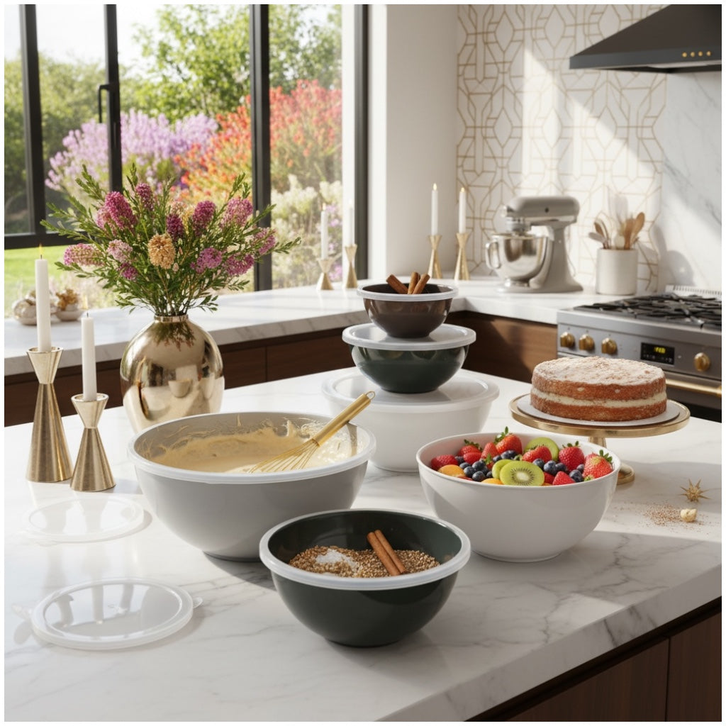 12 Piece Nesting Mixing Bowl Set with Lids - Cream Grey Storage