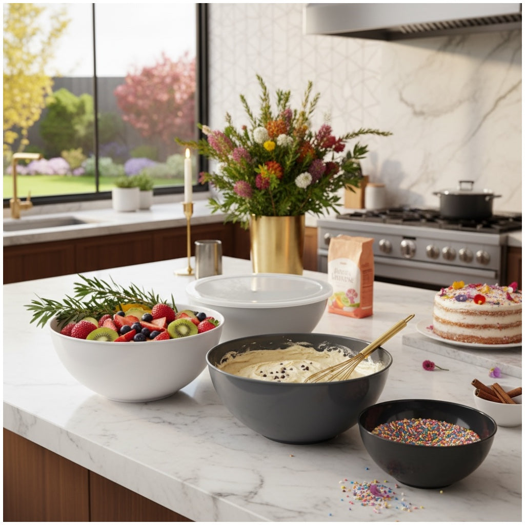 12 Piece Nesting Mixing Bowl Set with Lids - Cream Grey Storage