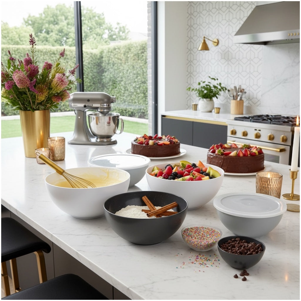12 Piece Nesting Mixing Bowl Set with Lids - Cream Grey Storage