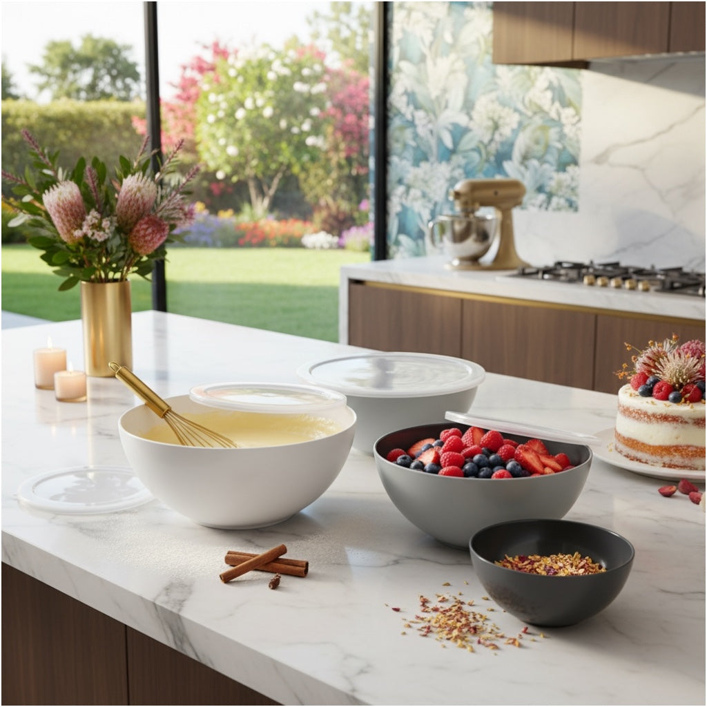 12 Piece Nesting Mixing Bowl Set with Lids - Cream Grey Storage