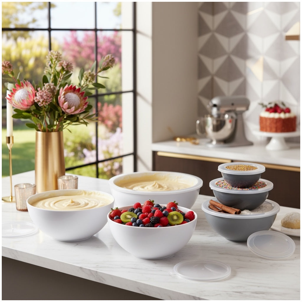 12 Piece Nesting Mixing Bowl Set with Lids - Cream Grey Storage