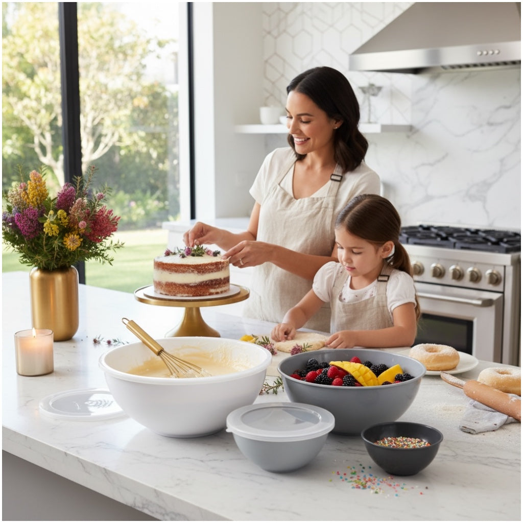 12 Piece Nesting Mixing Bowl Set with Lids - Cream Grey Storage