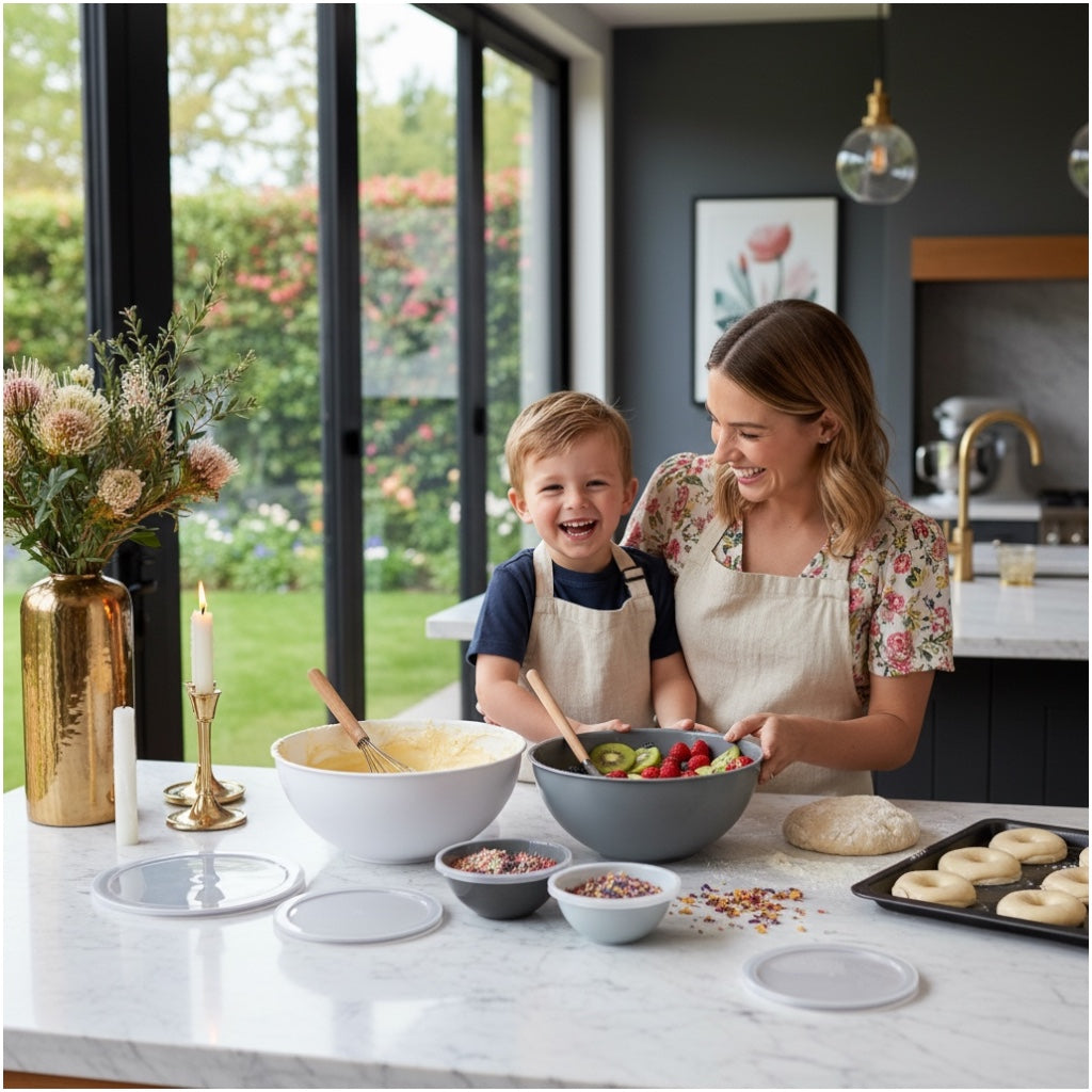 12 Piece Nesting Mixing Bowl Set with Lids - Cream Grey Storage