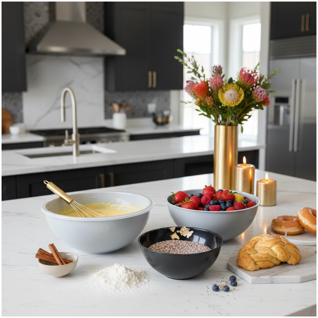 12 Piece Nesting Mixing Bowl Set with Lids - Cream Grey Storage