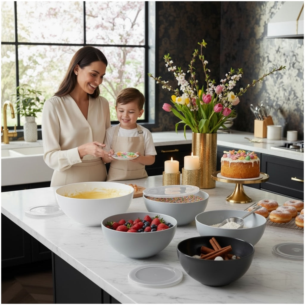 12 Piece Nesting Mixing Bowl Set with Lids - Cream Grey Storage