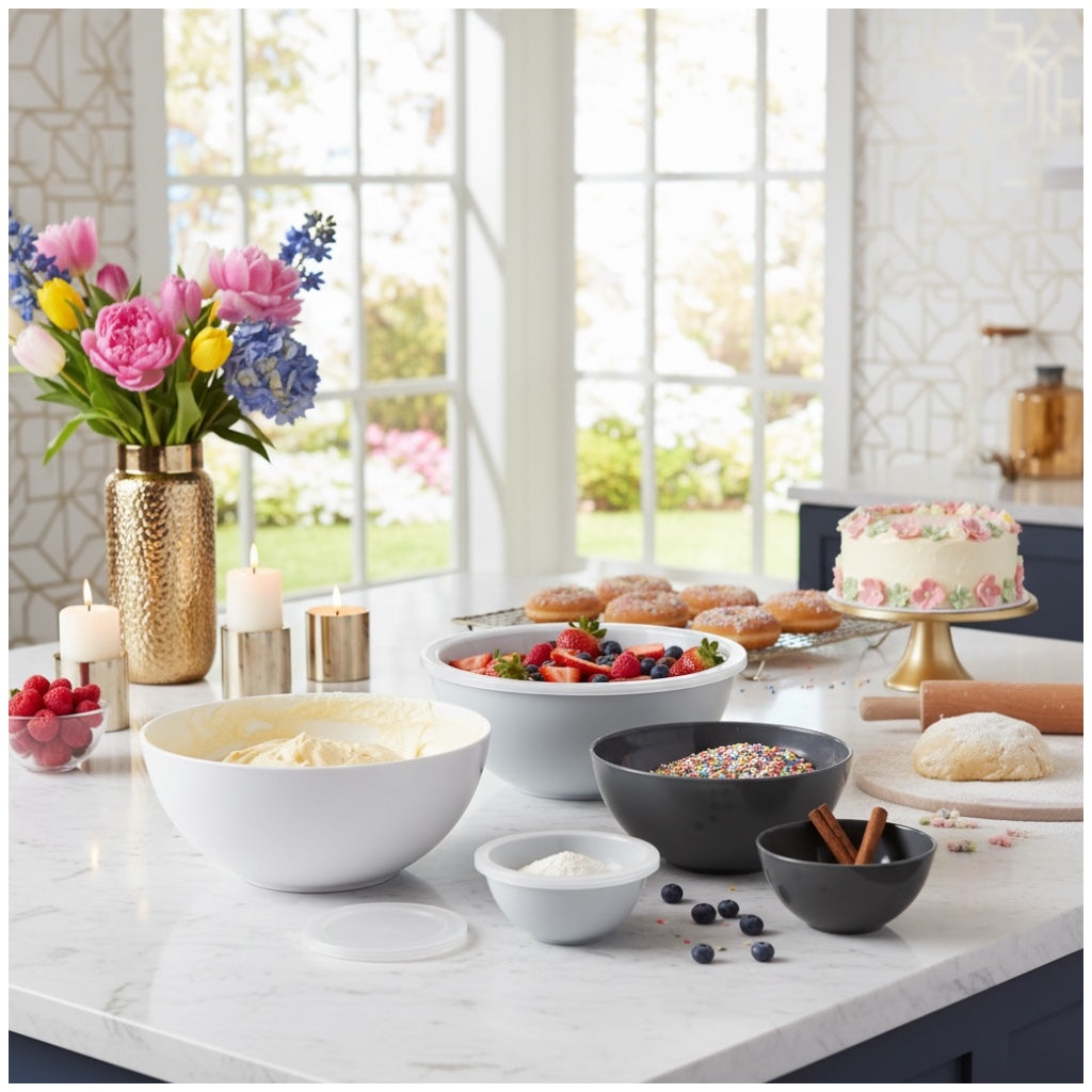 12 Piece Nesting Mixing Bowl Set with Lids - Cream Grey Storage