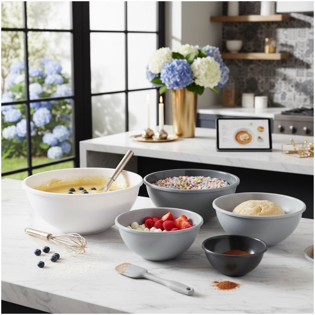 12 Piece Nesting Mixing Bowl Set with Lids - Cream Grey Storage