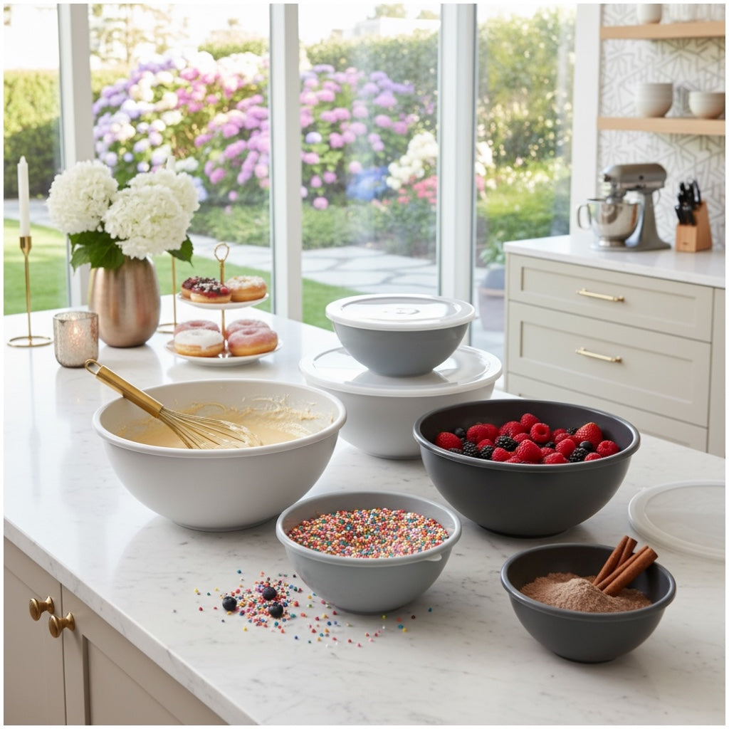 12 Piece Nesting Mixing Bowl Set with Lids - Cream Grey Storage