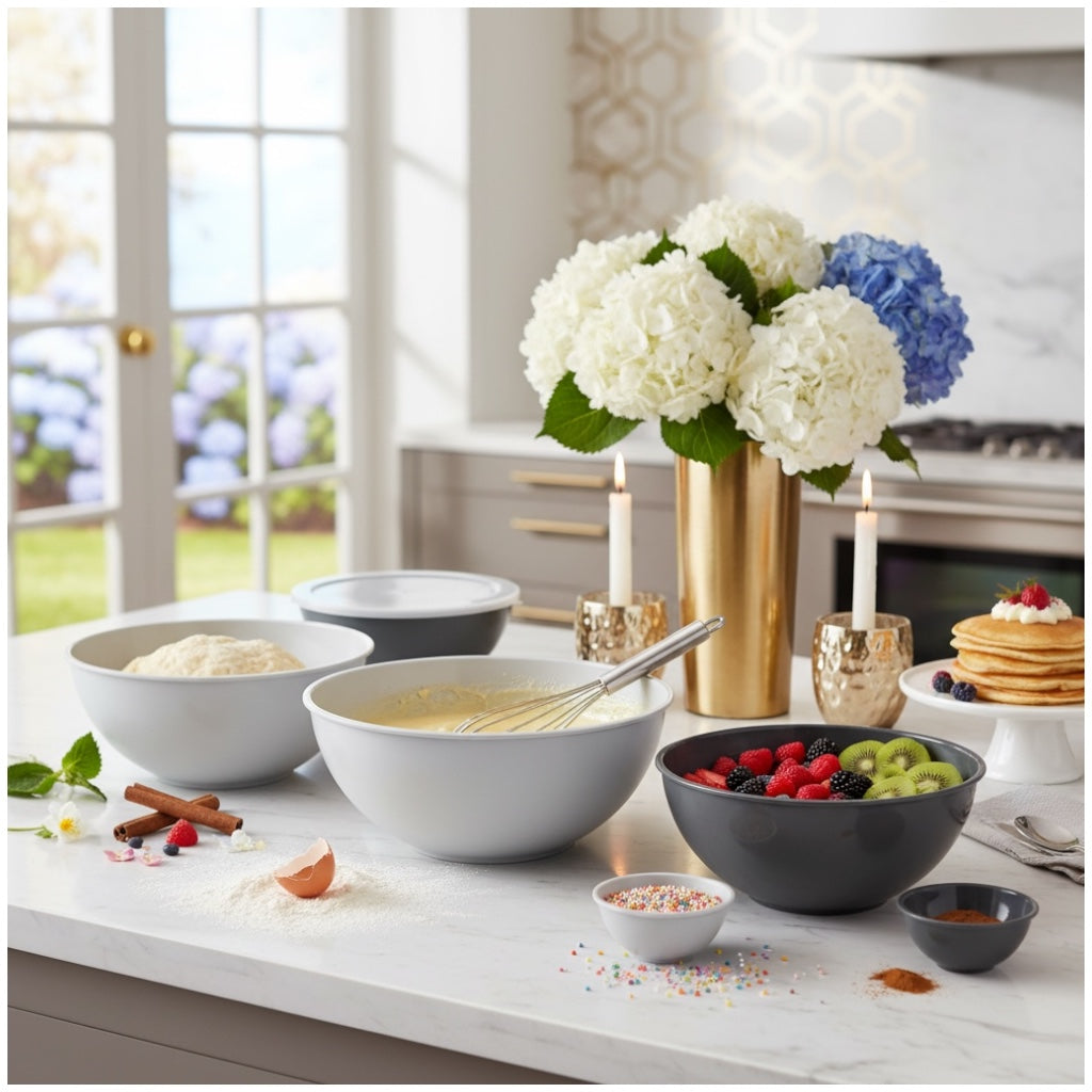 12 Piece Nesting Mixing Bowl Set with Lids - Cream Grey Storage