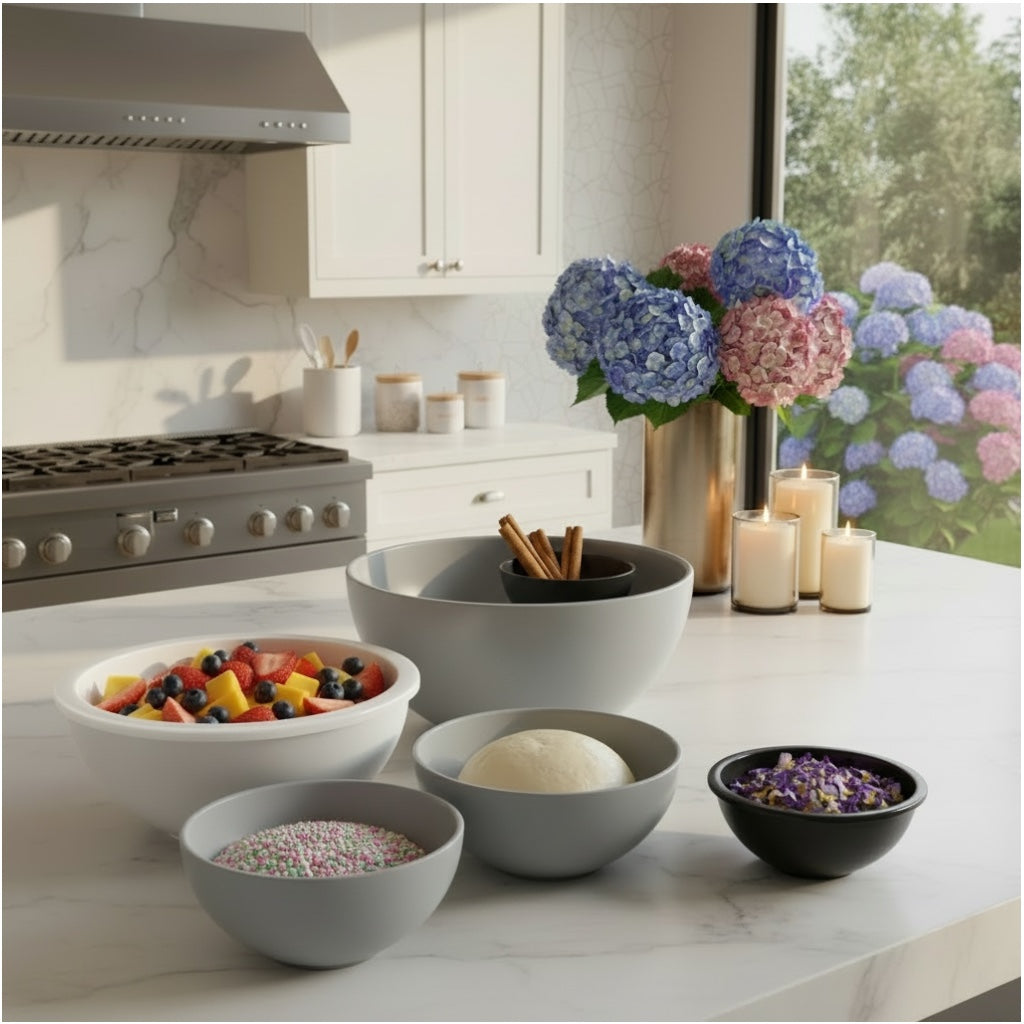 12 Piece Nesting Mixing Bowl Set with Lids - Cream Grey Storage