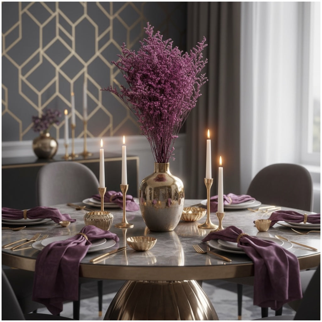 Elegant Preserved Caspia - Dried Flower Bouquet -70cm - Purple Home Decor