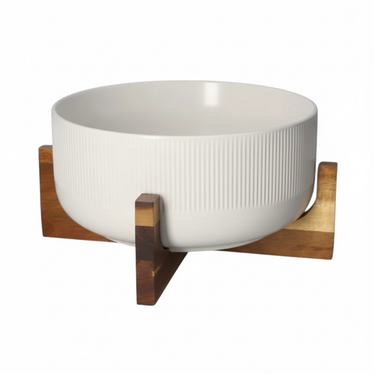 Elevated Salad Serving Bowl with Wooden Stand– Elegant Centrepiece (22.3cm)