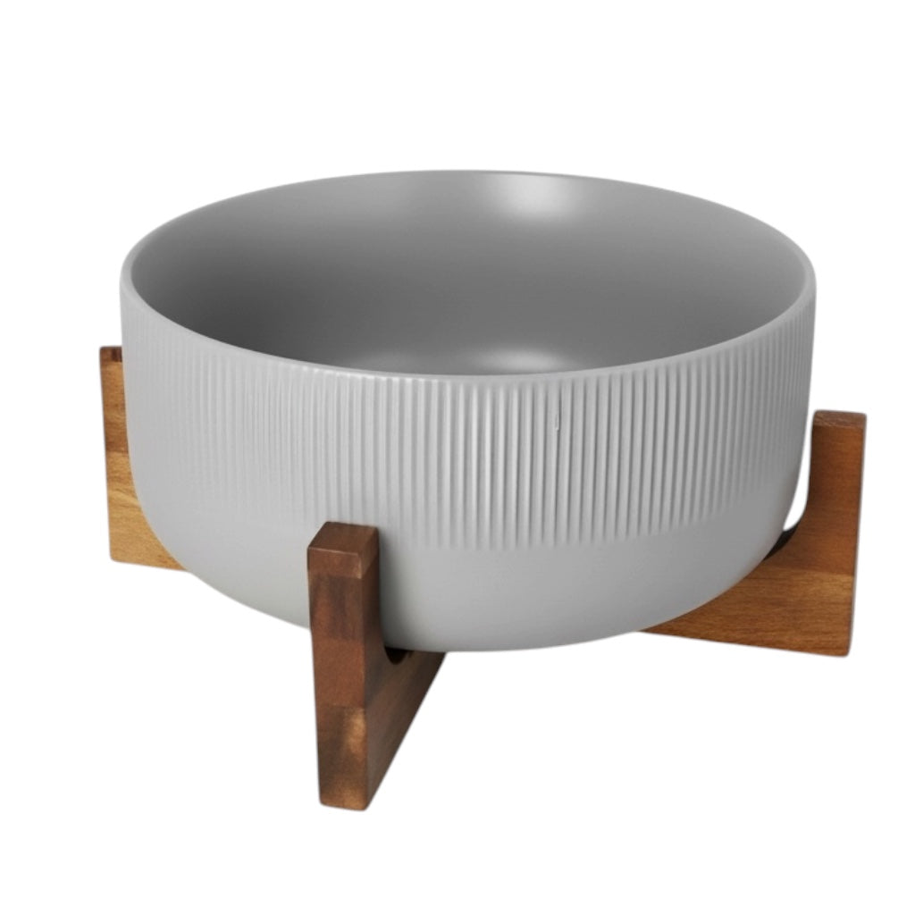 Elevated Salad Serving Bowl with Wooden Stand– Elegant Centrepiece (22.3cm)