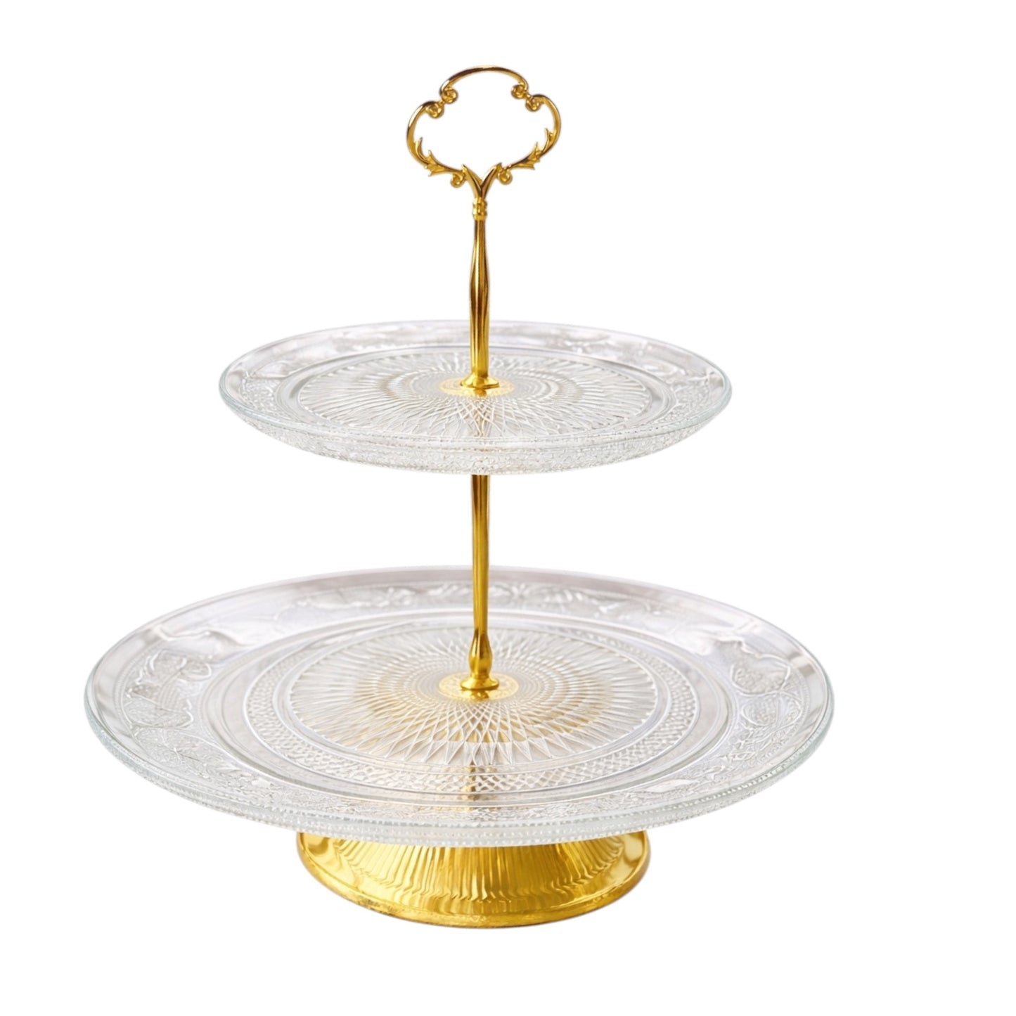 Luxury Gold 2 Tier Glass Cake Stand- Modern Dessert Display 28cm
