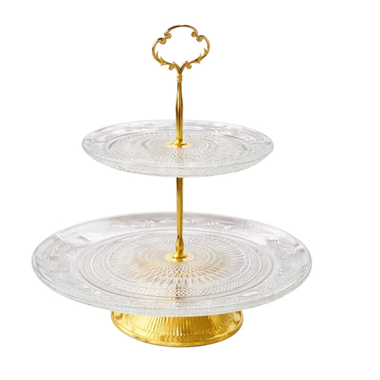 Luxury Gold 2 Tier Glass Cake Stand- Modern Dessert Display 28cm