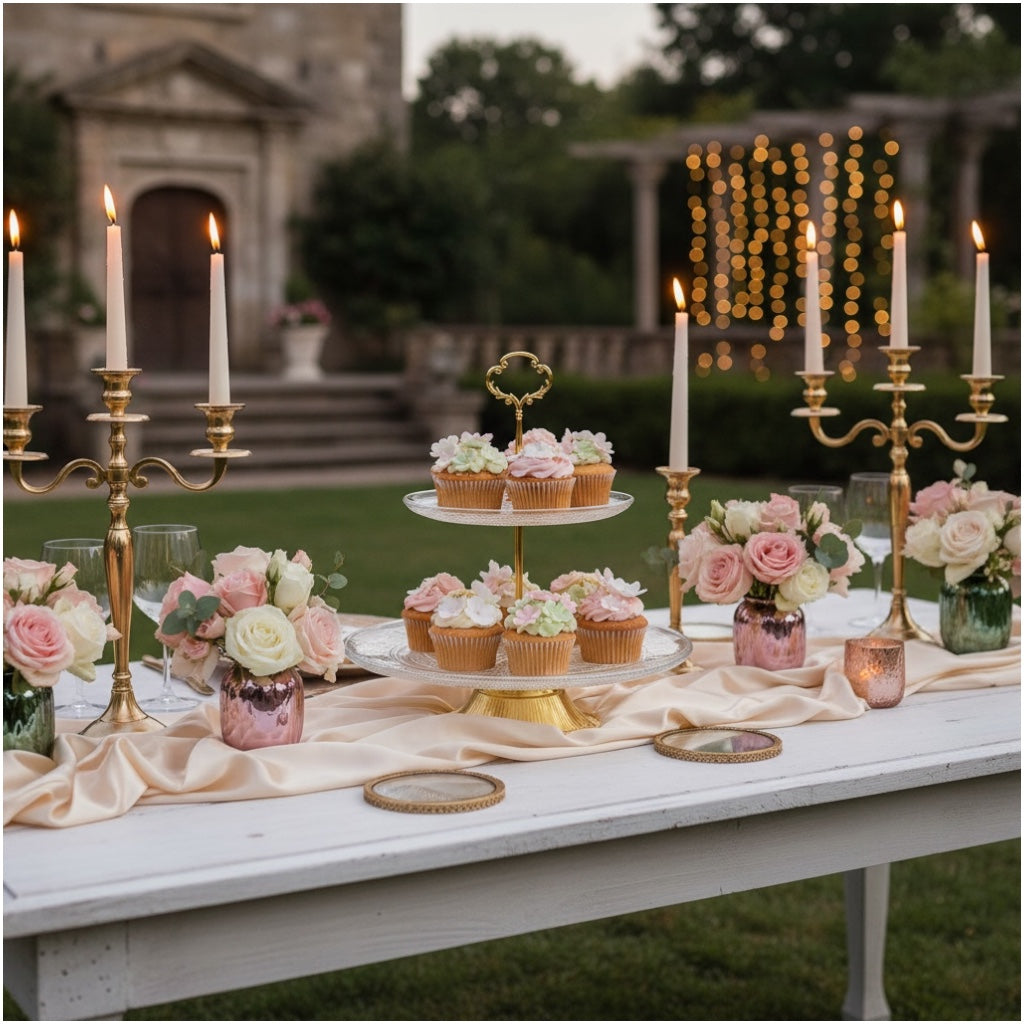 Luxury Gold 2 Tier Glass Cake Stand- Modern Dessert Display 28cm