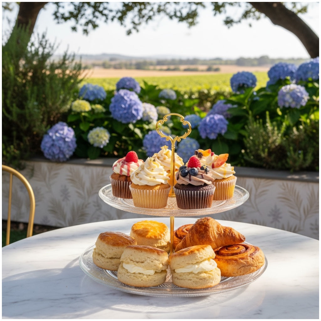 Luxury Gold 2 Tier Glass Cake Stand- Modern Dessert Display 28cm