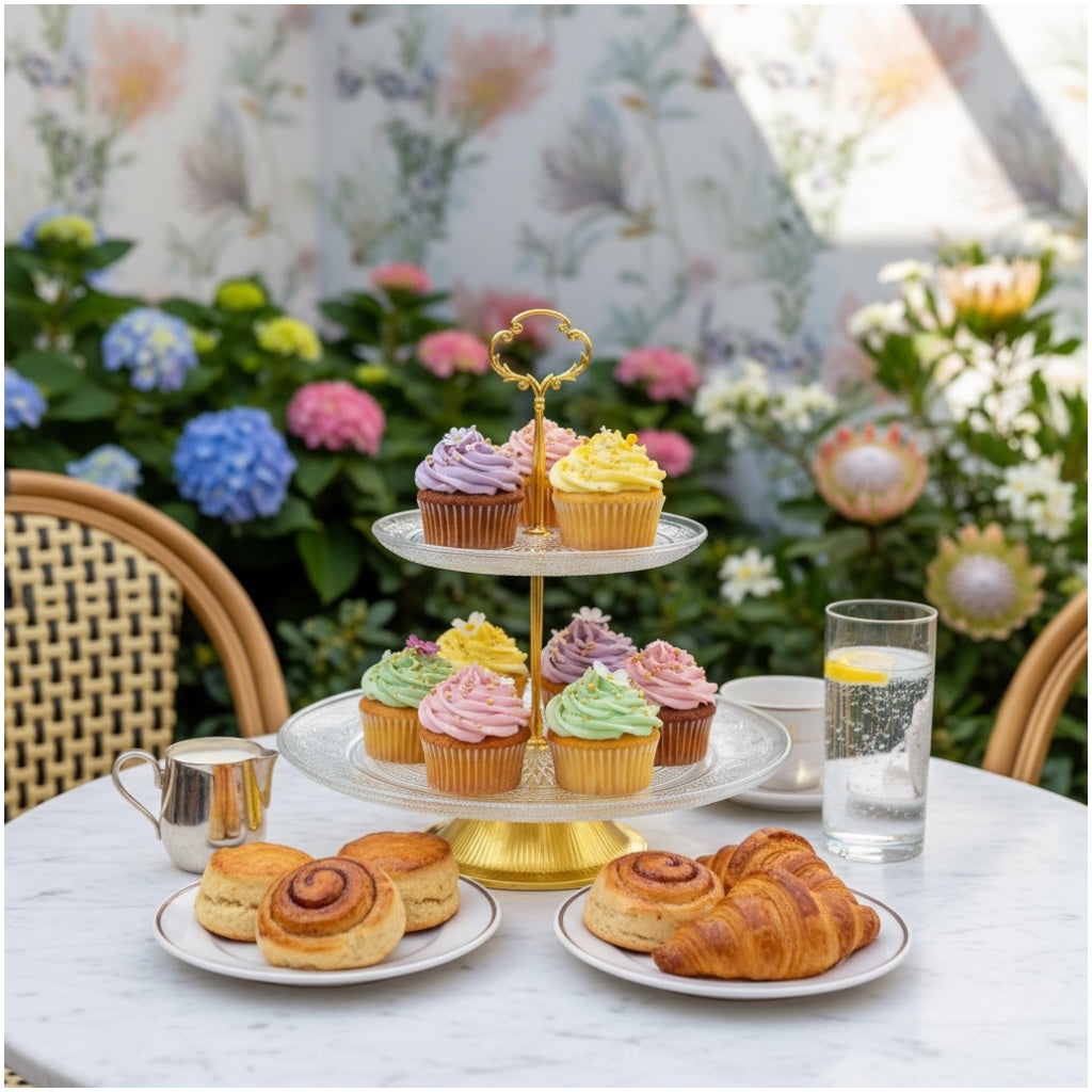 Luxury Gold 2 Tier Glass Cake Stand- Modern Dessert Display 28cm