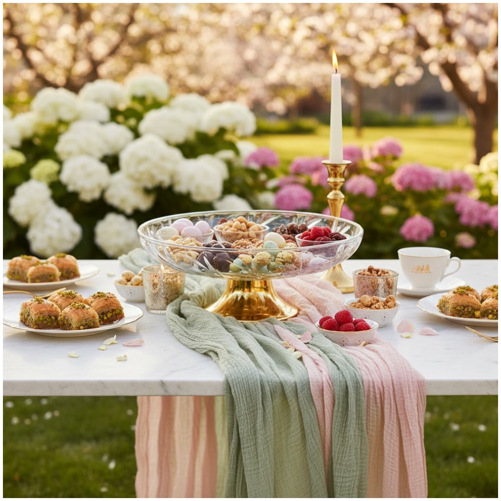 Luxury Glass Pedestal Serving Bowl with Gold Base – 24.5cm Dessert Stand