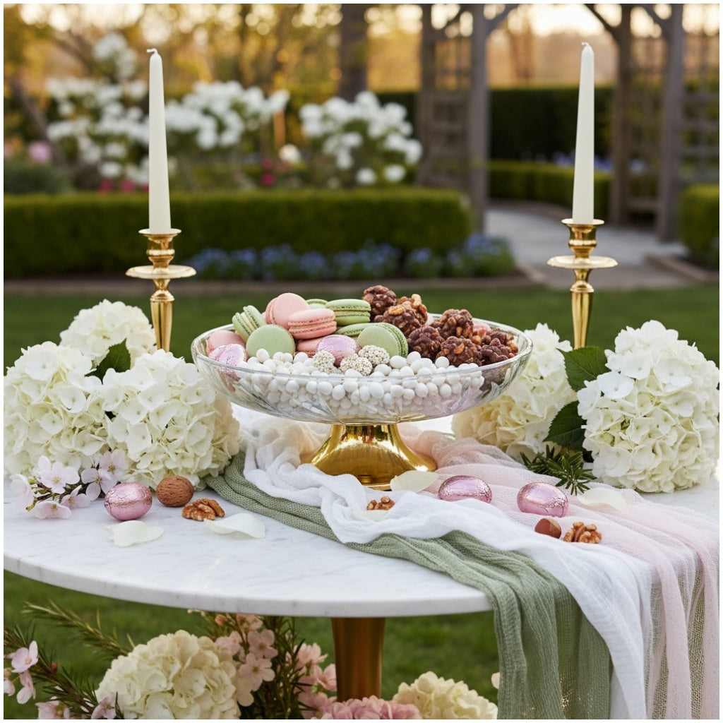 Luxury Glass Pedestal Serving Bowl with Gold Base – 24.5cm Dessert Stand