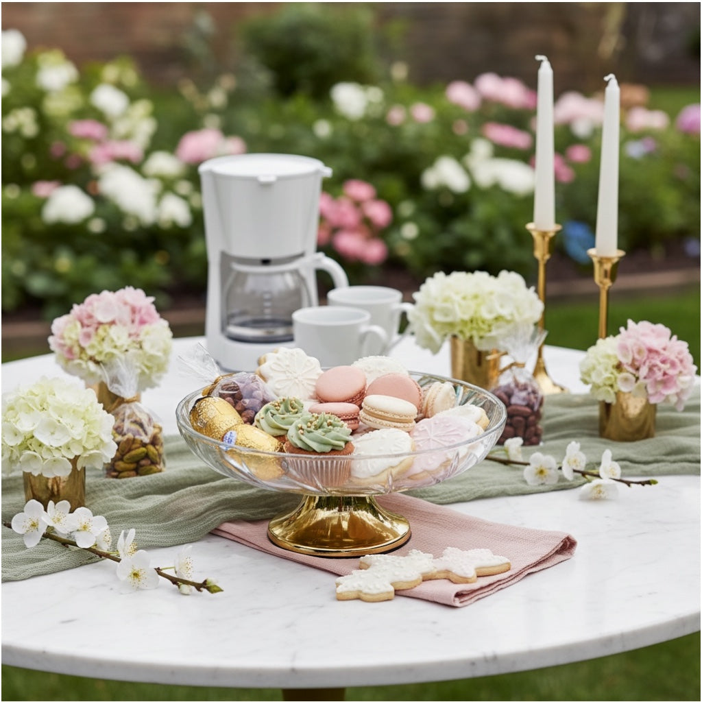 Luxury Glass Pedestal Serving Bowl with Gold Base – 24.5cm Dessert Stand