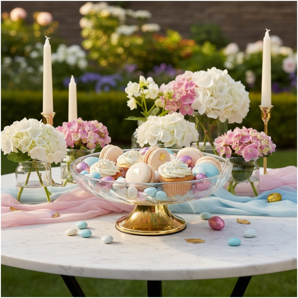 Luxury Glass Pedestal Serving Bowl with Gold Base – 24.5cm Dessert Stand