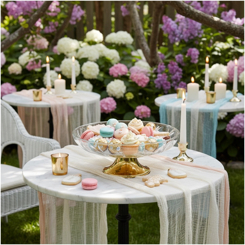 Luxury Glass Pedestal Serving Bowl with Gold Base – 24.5cm Dessert Stand