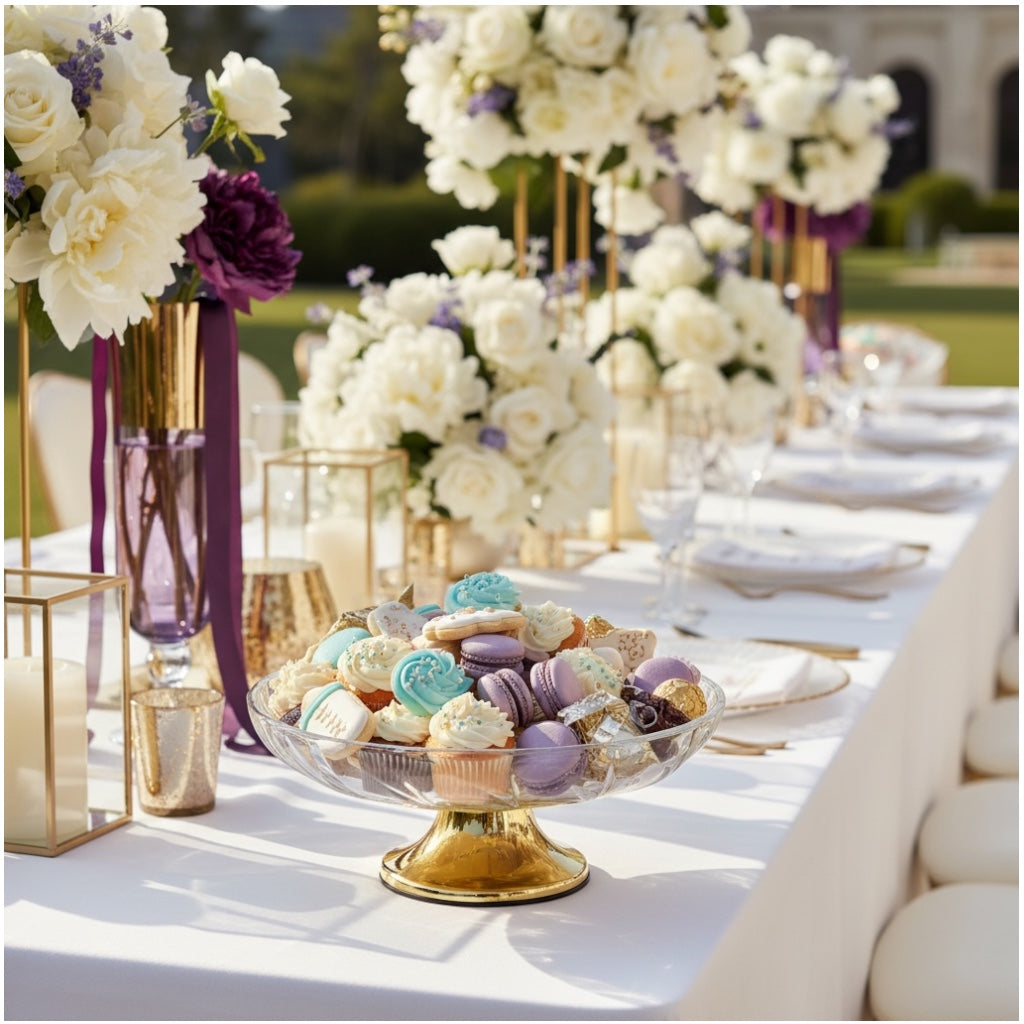 Luxury Glass Pedestal Serving Bowl with Gold Base – 24.5cm Dessert Stand