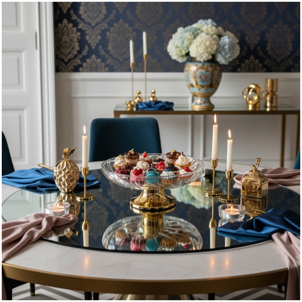 Luxury Glass Pedestal Serving Bowl with Gold Base – 24.5cm Dessert Stand