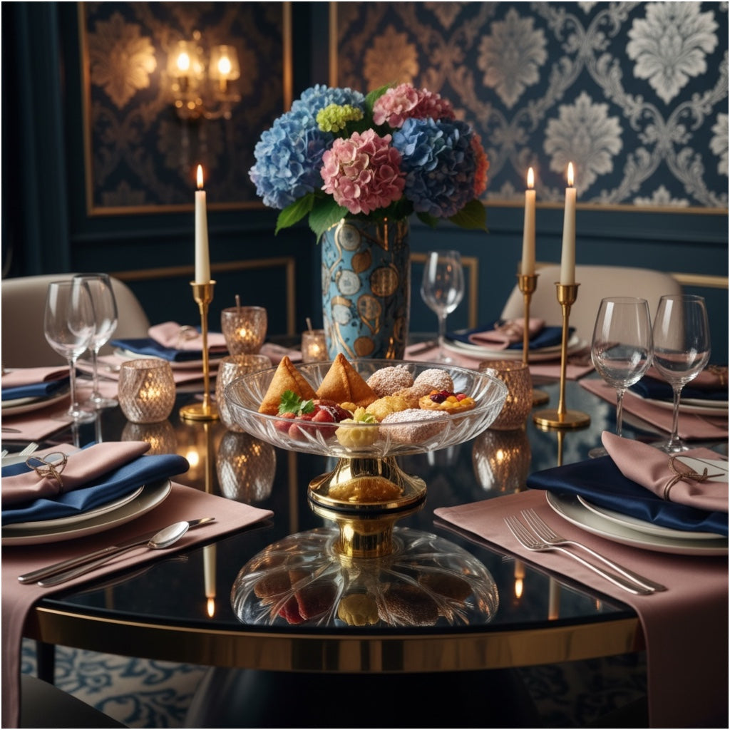 Luxury Glass Pedestal Serving Bowl with Gold Base – 24.5cm Dessert Stand