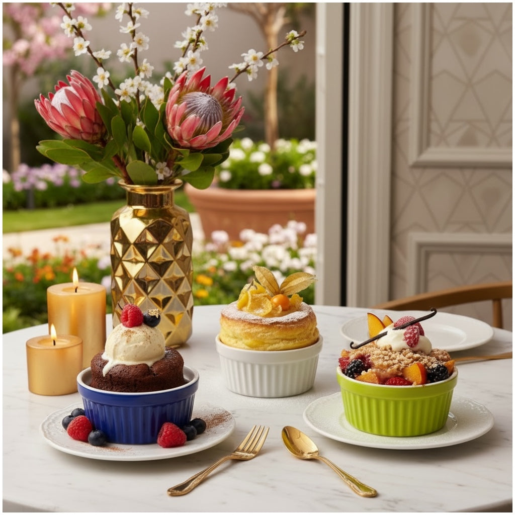 Vibrant Porcelain Ramekins Set of 3 – Colourful Baking and Dessert Bowls